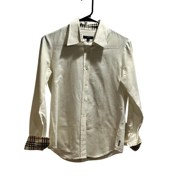 Burberry London White Classic Button Down Shirt Nova Check Collar Cuffs Sz Small - Picture 1 of 15